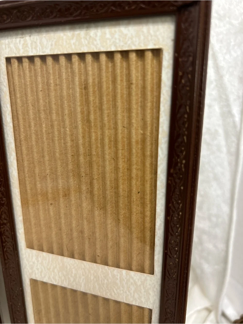 Vintage Ornate Trifold 5 Photo Picture Frame Folding Brown Gold Tone 16”